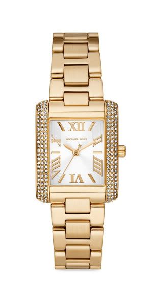 michael kors emery goldtone & rhinestone three-hand watch|petite emery gold.